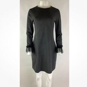 J Crew Sz S Sheath Dress With Tulle Trim Arms Gray Viscose Business Style